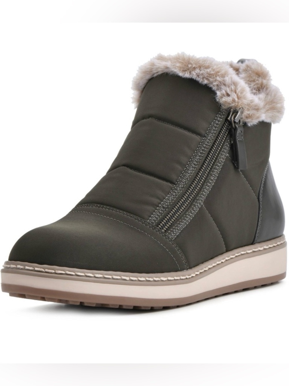 White Mountain Taurus Olive Faux Fur Zip Booties Size 11M NWOB Winter Ready Cozy